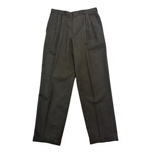 vtg 90s Slates 33x32 Olive Dress Pants Trousers Pleated Wool High Waisted Cuffed